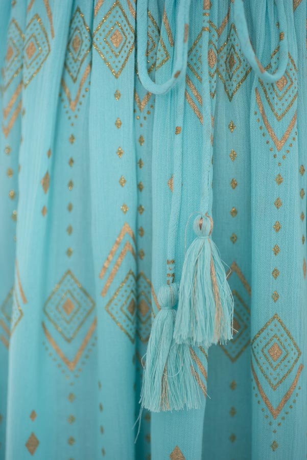 Pitkä akvamariini Boho maximekko