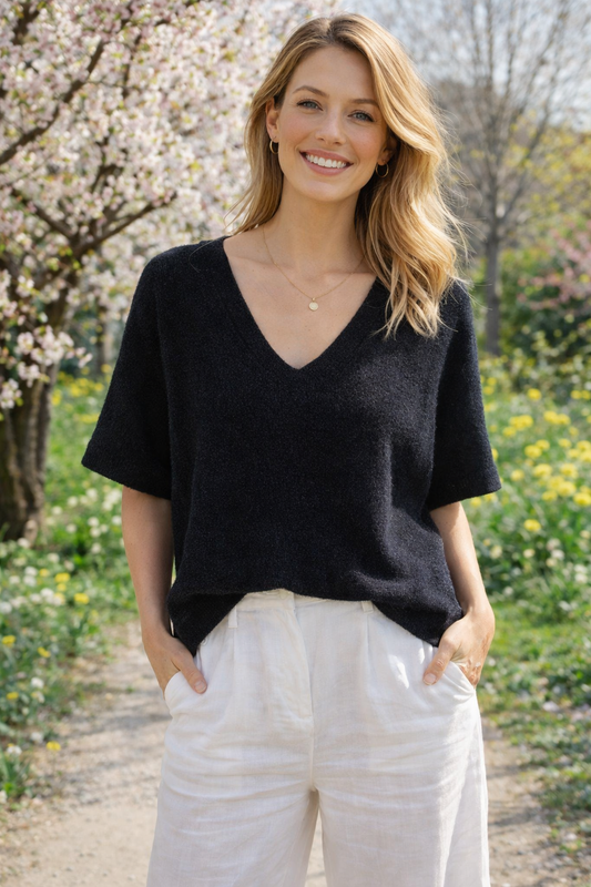 Lyhythihainen neule musta