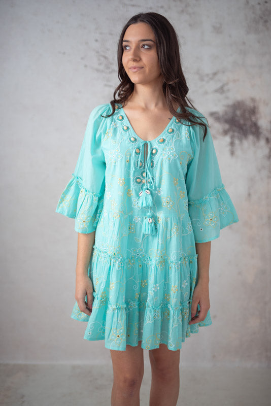 Boho tunika. Turkoosi tunika.