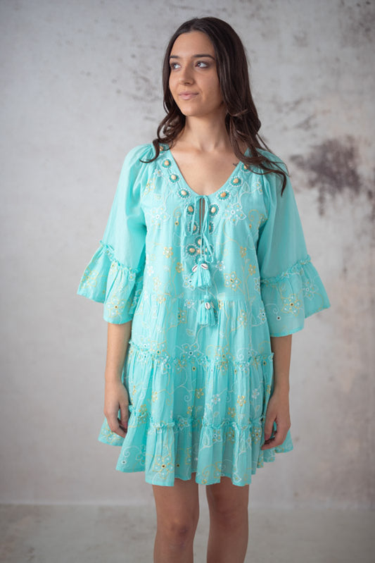 Boho tunika. Turkoosi tunika.