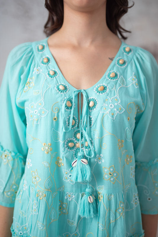 Lyhyt akvamariini Boho mekko