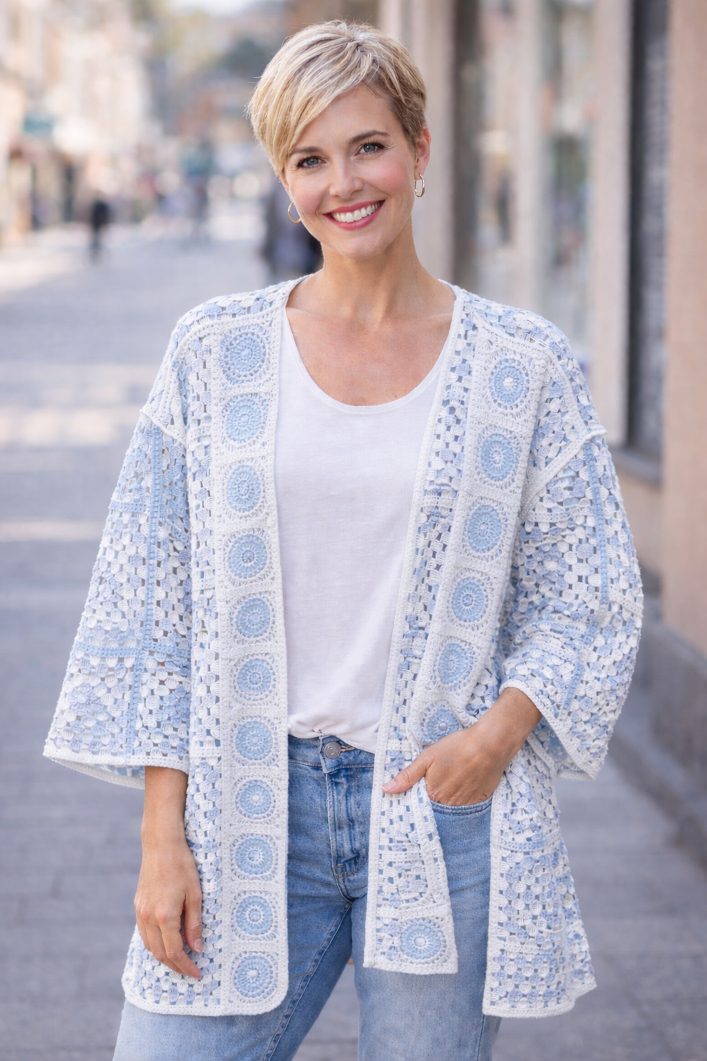 Vaaleansininen neuletakki